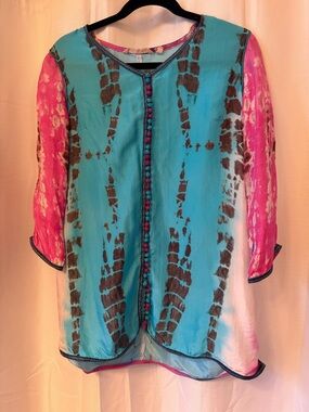 Women's Tie-Dye Tunic Top - Turquoise & Pink